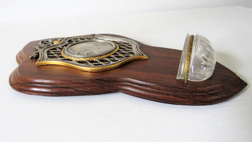 Antique French Rosa Mystica Benitier: Holy Water Font, Rosewood Plaque - Vintage French Treasures