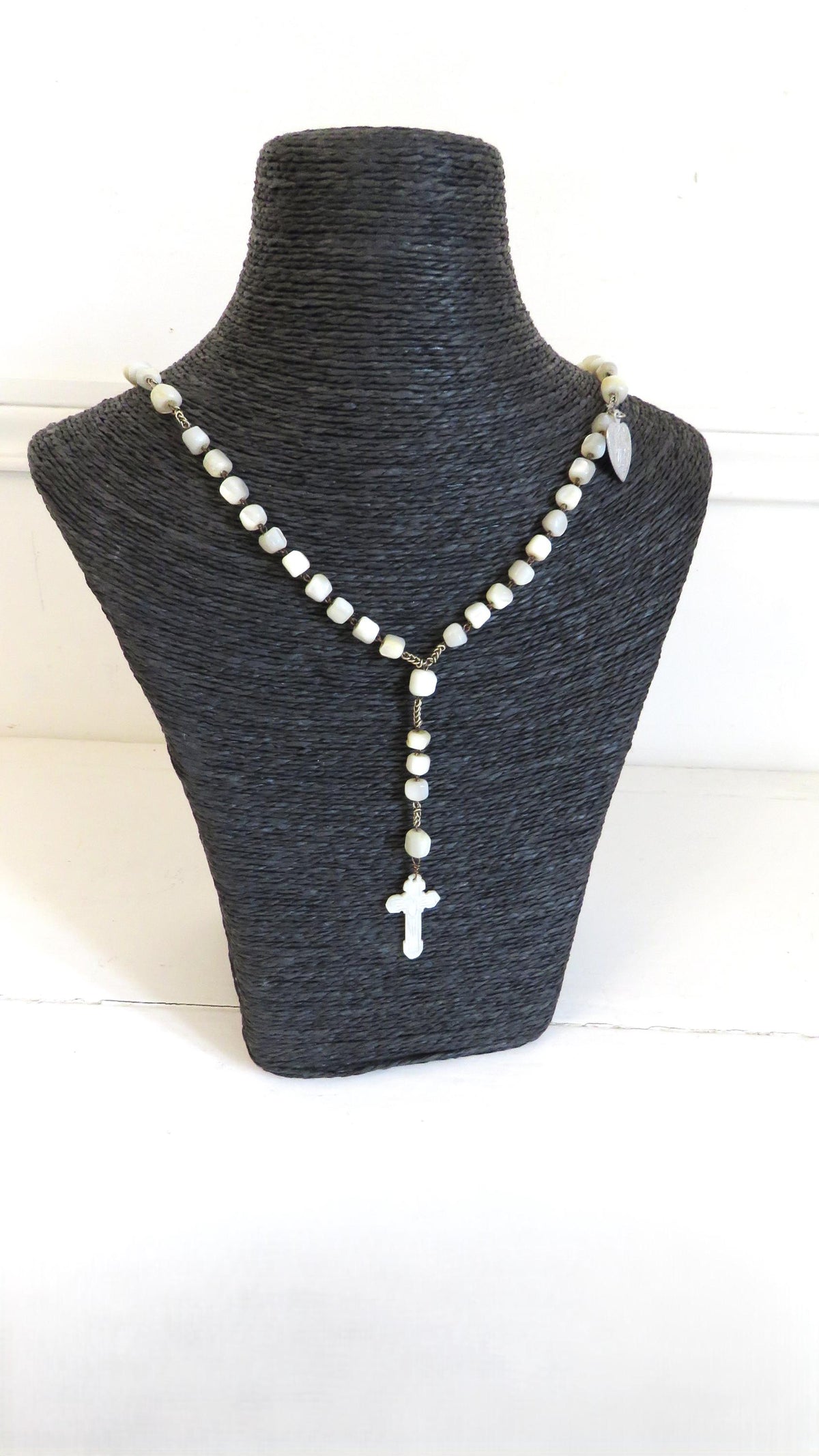 Antique Mother of Pearl Rosary: 19th Century French Catholic Fishtail Chain - Vintage French Treasures