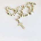 Antique Mother of Pearl Rosary: 19th Century French Catholic Fishtail Chain - Vintage French Treasures