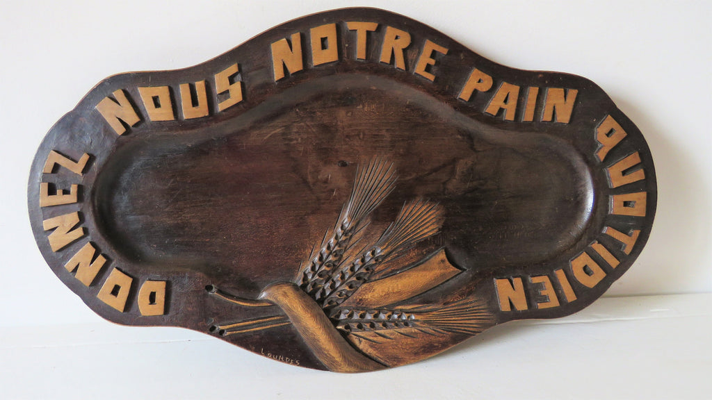 Antique French Wooden Lords Prayer Plate Lourdes - Vintage French Treasures