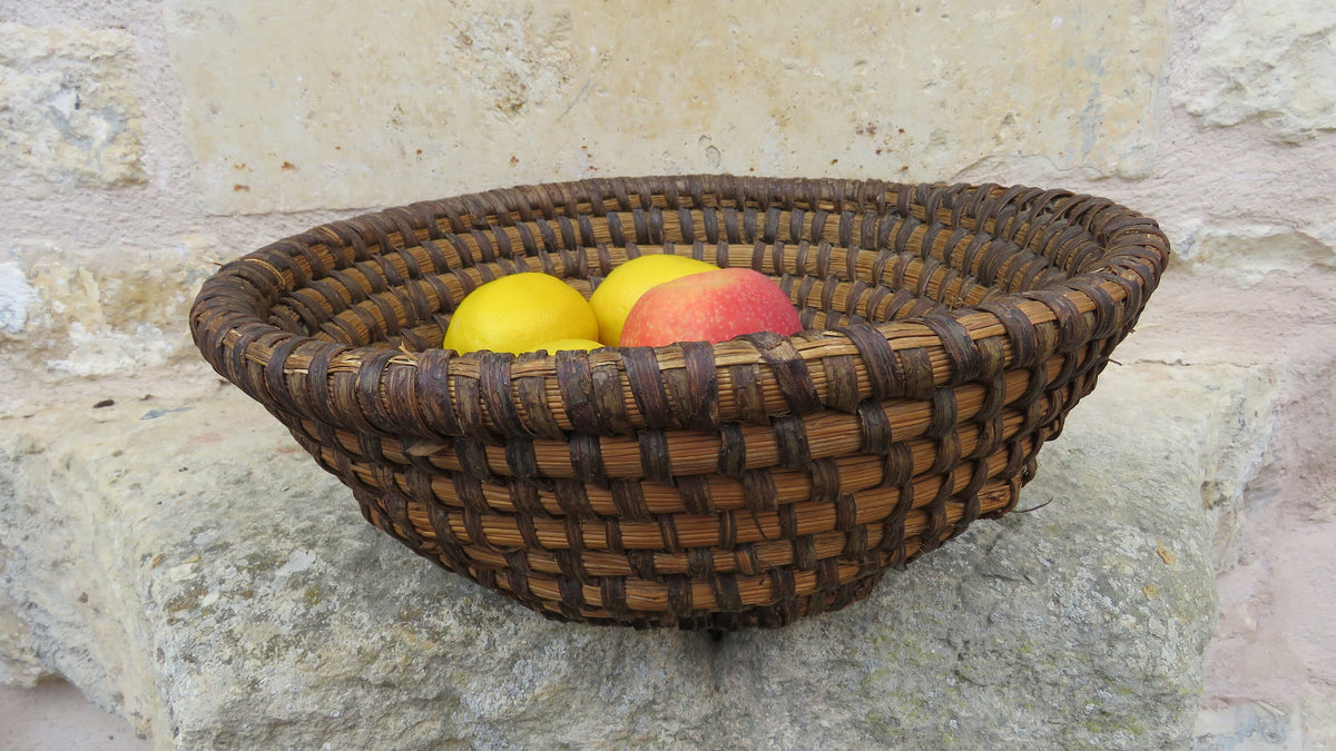 Antique French hand woven rye coil bread basket – early 1900s - Vintage French Treasures