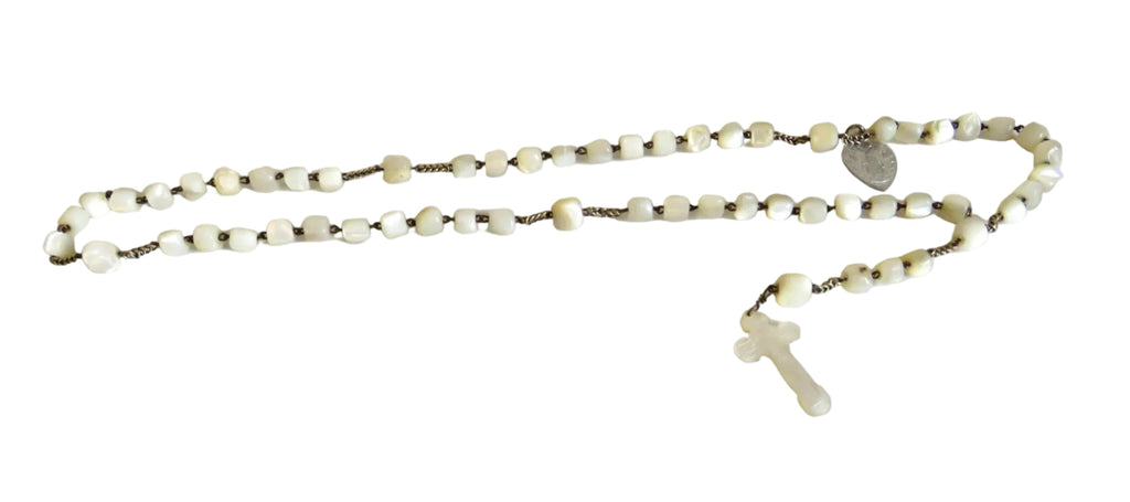 Antique Mother of Pearl Rosary: 19th Century French Catholic Fishtail Chain - Vintage French Treasures