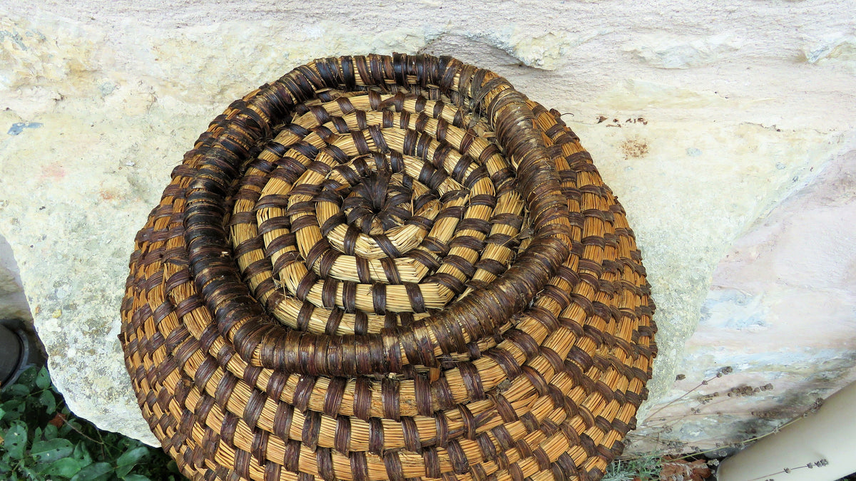 Antique French hand woven rye coil bread basket – early 1900s - Vintage French Treasures