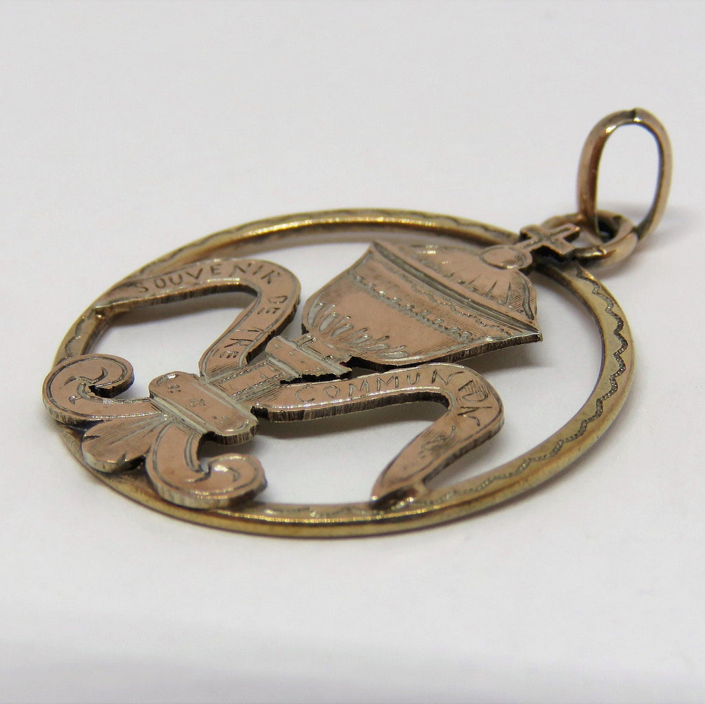 Antique French Vermeil First Communion Pendant: Hand Etched Chalice - Vintage French Treasures