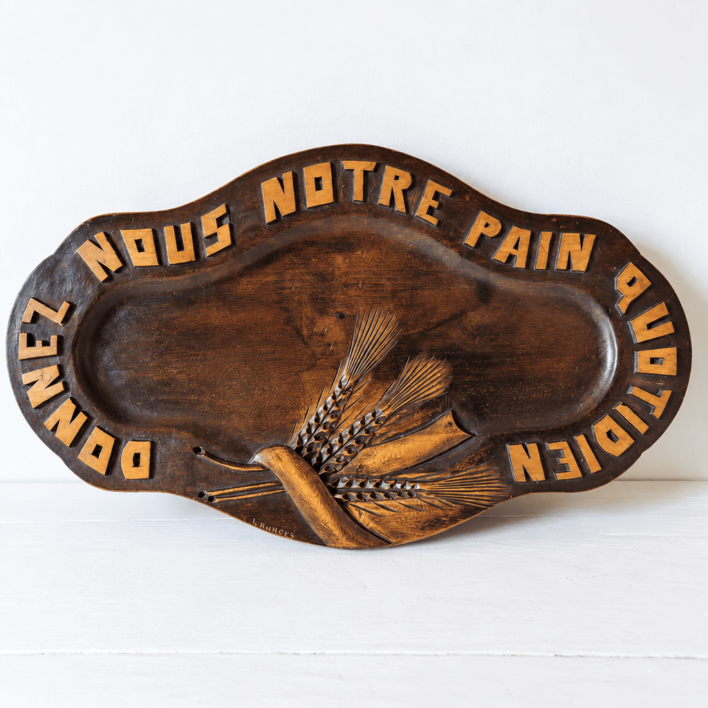 Antique French Wooden Lords Prayer Plate Lourdes - Vintage French Treasures