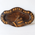 Antique French Wooden Lords Prayer Plate Lourdes - Vintage French Treasures