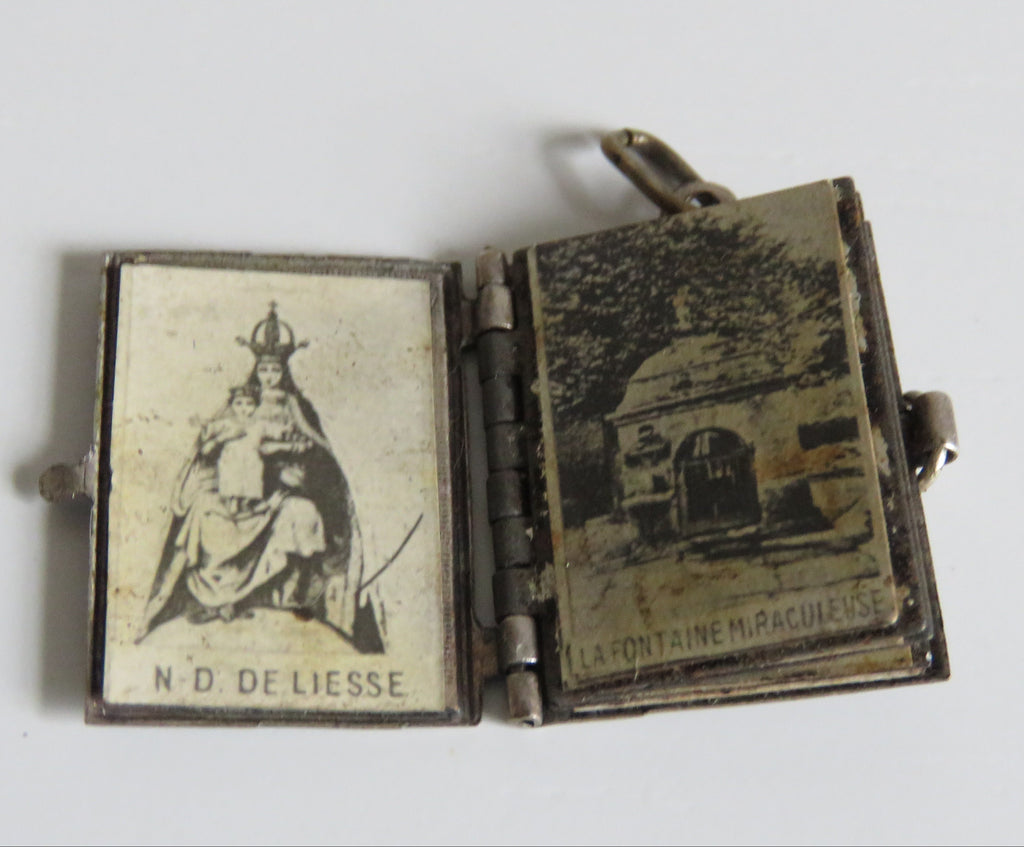 Antique French Notre-Dame de Liesse Miniature Souvenir Book Pendant, Pilgrimage Charm, Circa 1900 - Vintage French Treasures