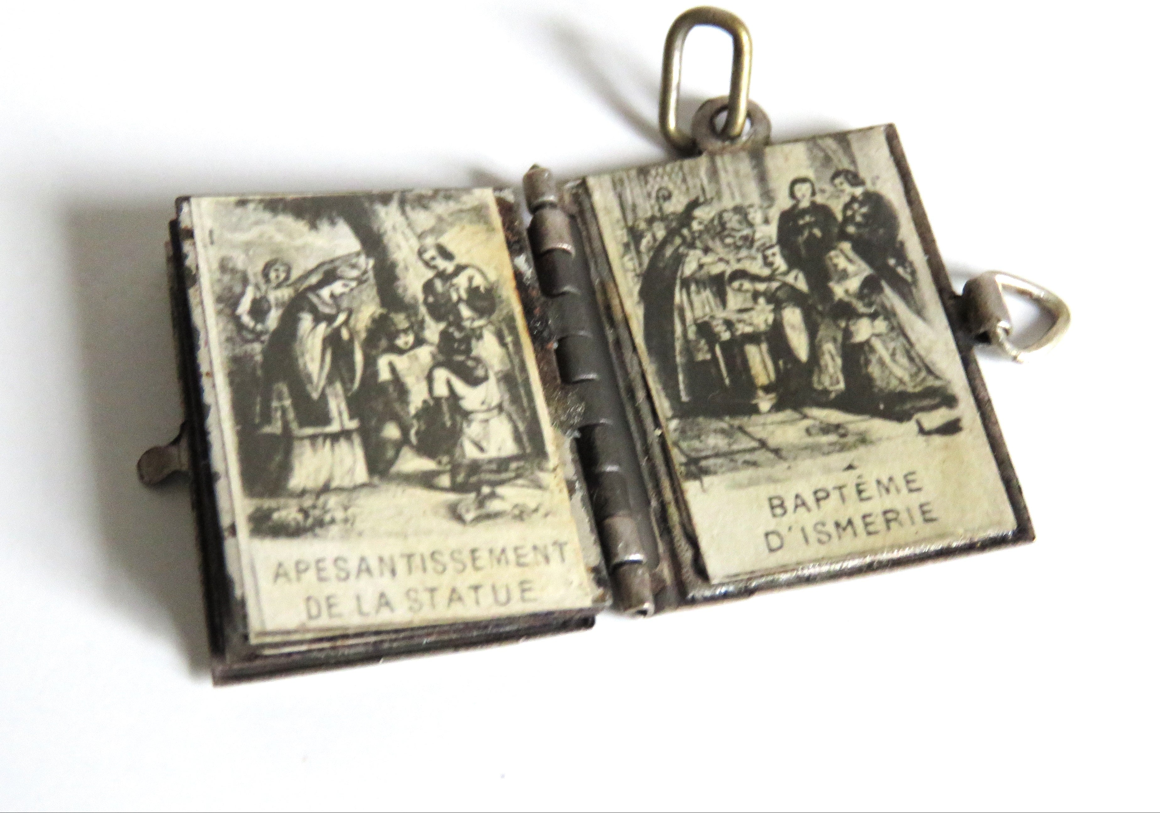 Antique French Notre-Dame de Liesse Miniature Souvenir Book Pendant, Pilgrimage Charm, Circa 1900 - Vintage French Treasures
