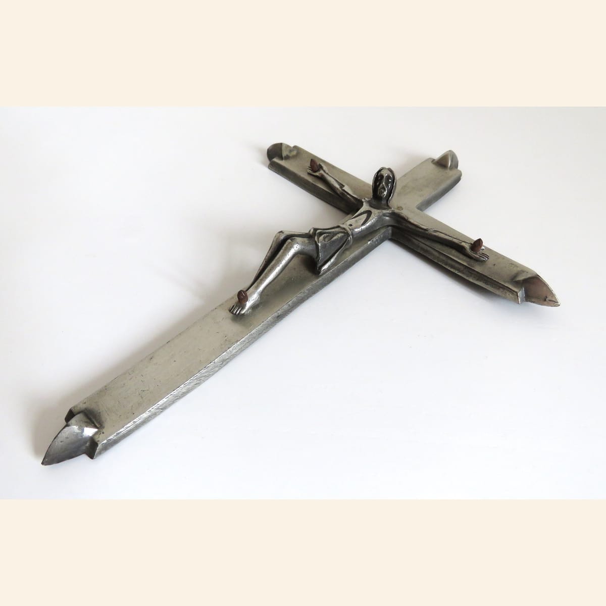 French Modernist Crucifix , Mid-Century Religious Wall Cross, Catholic Devotional Art - Vintage French Treasures