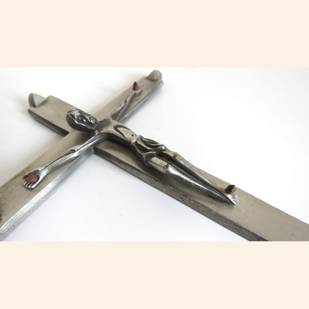 French Modernist Crucifix , Mid-Century Religious Wall Cross, Catholic Devotional Art - Vintage French Treasures