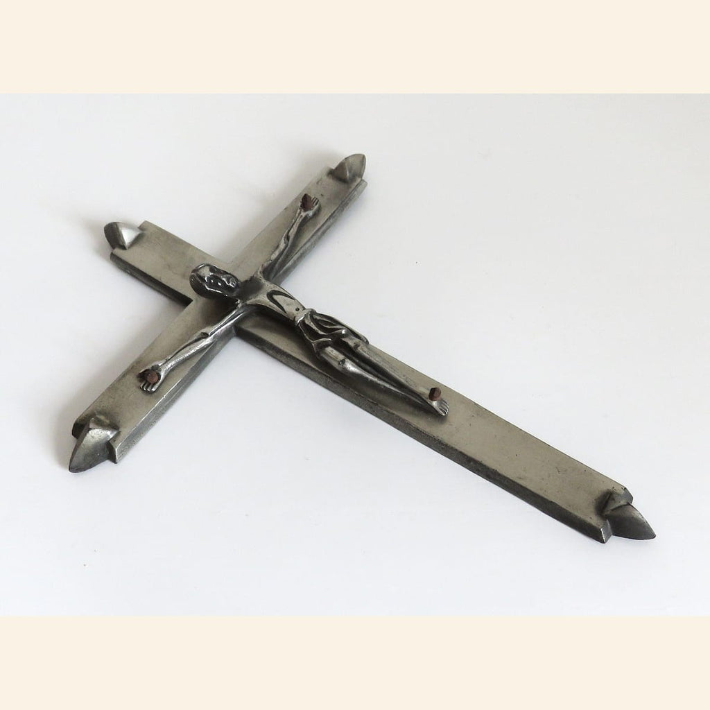 French Modernist Crucifix , Mid-Century Religious Wall Cross, Catholic Devotional Art - Vintage French Treasures