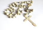 Antique French Silver Mother of Pearl Rosary, Large 1800s Catholic Rosary, Marian Centre, Carved Crucifix, Devotional Antique -