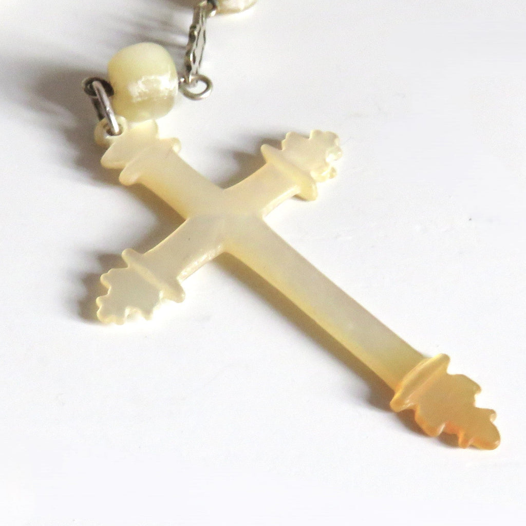 Antique French Silver Mother of Pearl Rosary, Large 1800s Catholic Rosary, Marian Centre, Carved Crucifix, Devotional Antique - Vintage French Treasures