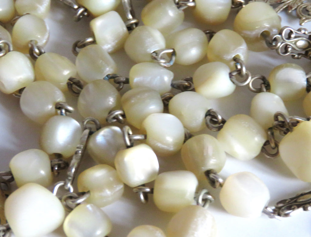 Antique French Silver Mother of Pearl Rosary, Large 1800s Catholic Rosary, Marian Centre, Carved Crucifix, Devotional Antique - Vintage French Treasures