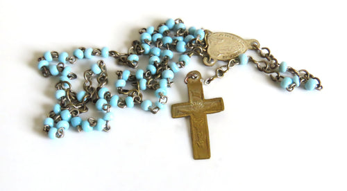 Antique French Lourdes Rosary in Treen Wooden Egg Case - Vintage French Treasures