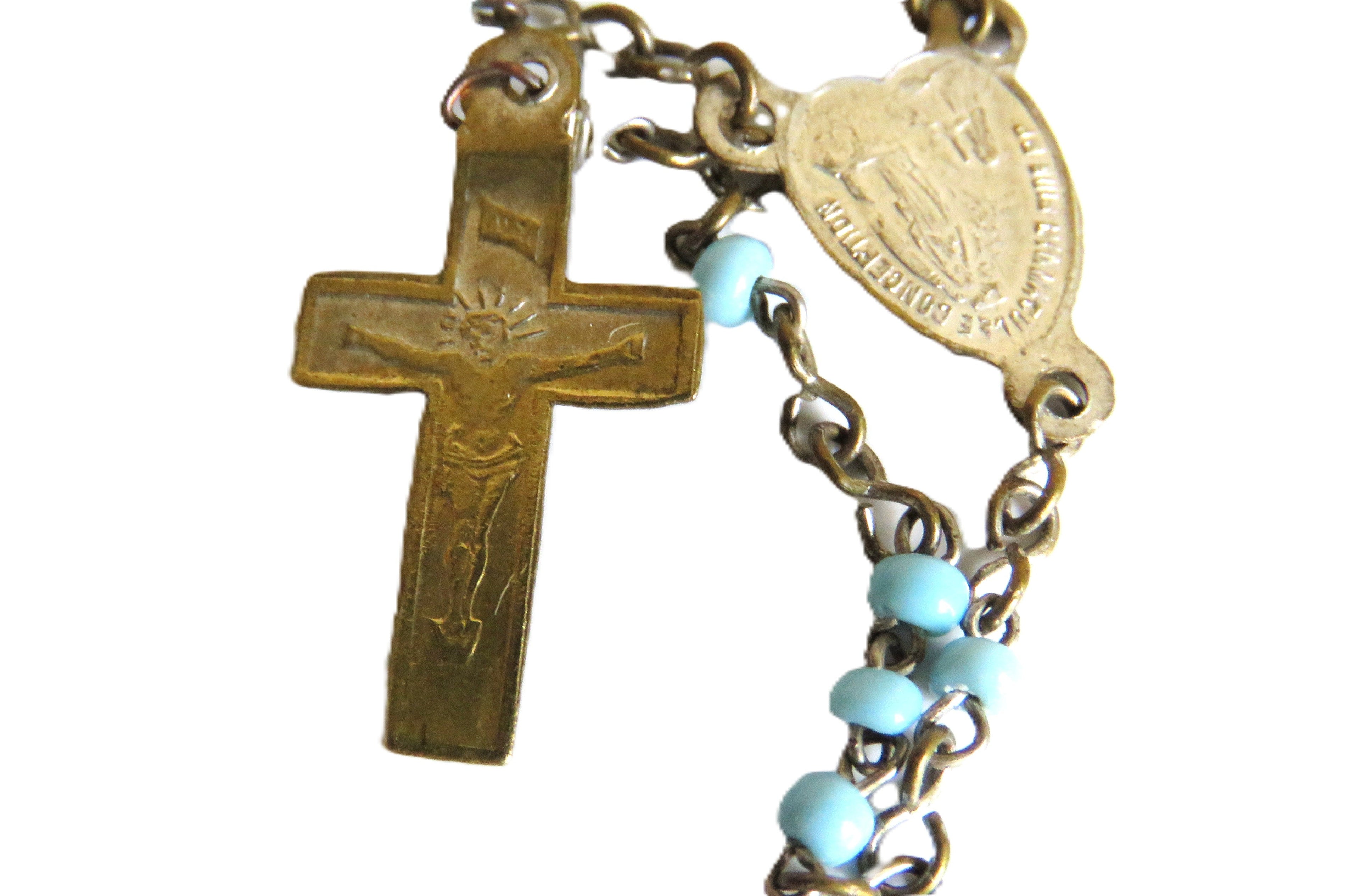 Antique French Lourdes Rosary in Treen Wooden Egg Case - Vintage French Treasures