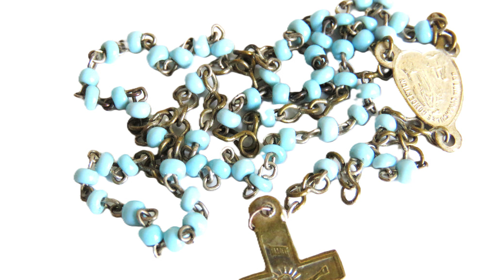 Antique French Lourdes Rosary in Treen Wooden Egg Case - Vintage French Treasures