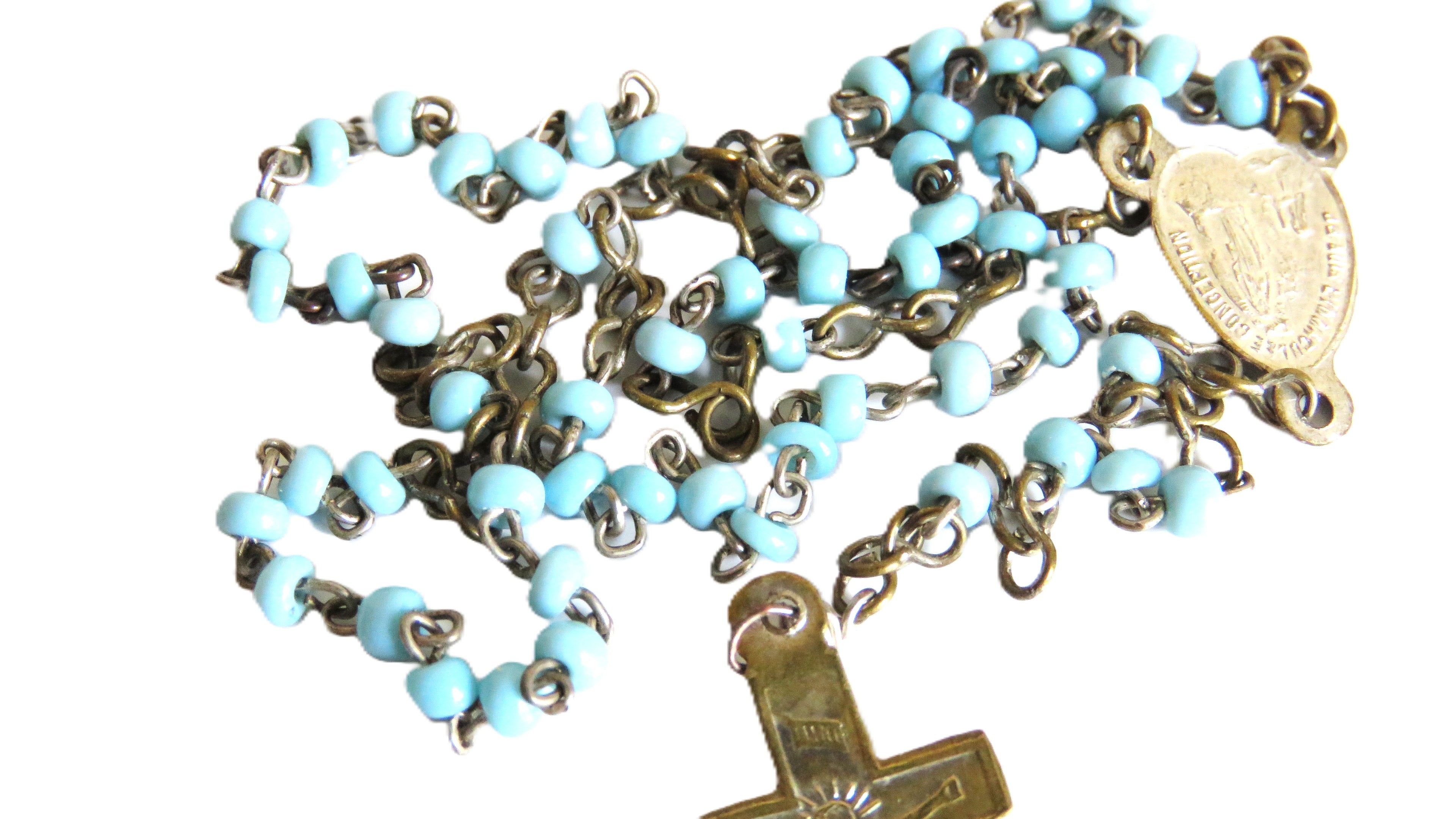 Antique French Lourdes Rosary in Treen Wooden Egg Case - Vintage French Treasures