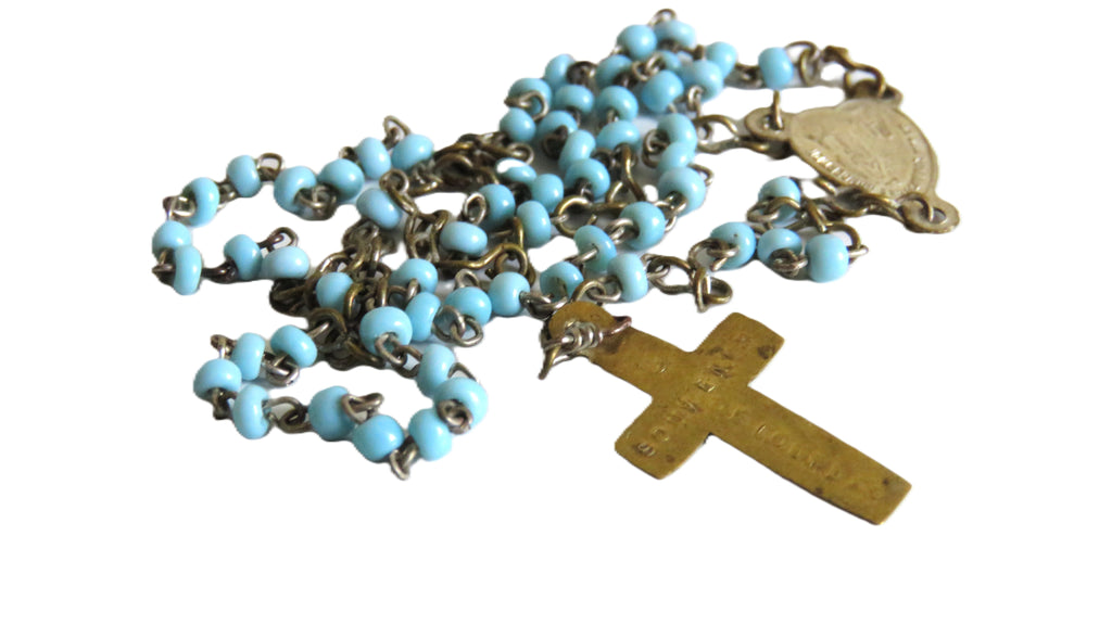 Antique French Lourdes Rosary in Treen Wooden Egg Case - Vintage French Treasures