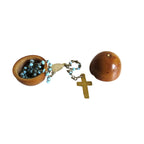 Antique French Lourdes Rosary in Treen Wooden Egg Case -