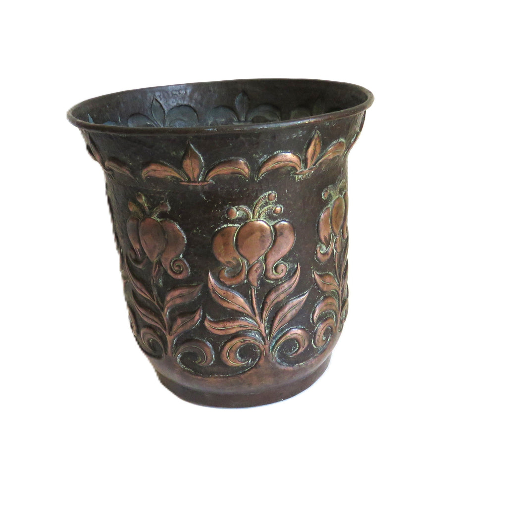 Antique John Pearson 1898 Newlyn Copper Planter, Arts & Crafts Jardinière with Repoussé Tulips - Vintage French Treasures