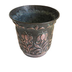 Antique John Pearson 1898 Newlyn Copper Planter, Arts & Crafts Jardinière with Repoussé Tulips -