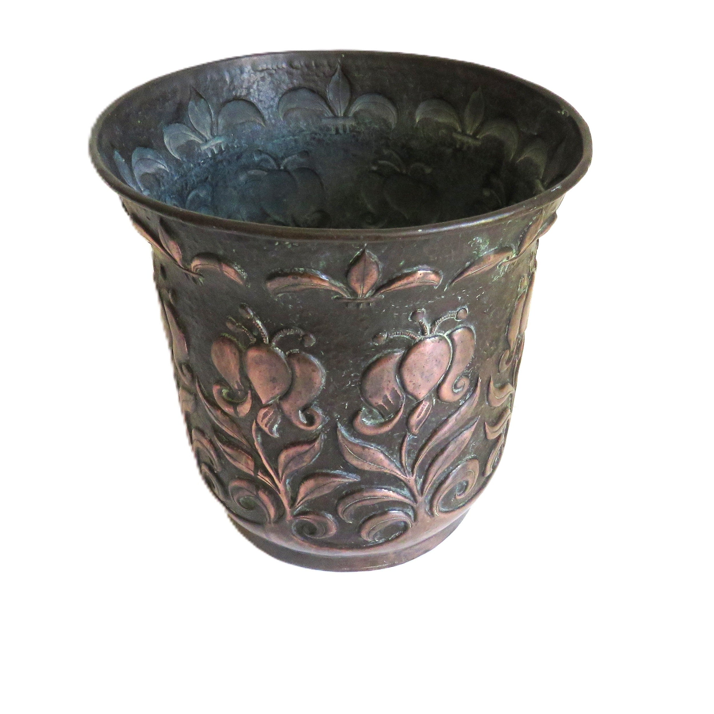Antique John Pearson 1898 Newlyn Copper Planter, Arts & Crafts Jardinière with Repoussé Tulips - Vintage French Treasures
