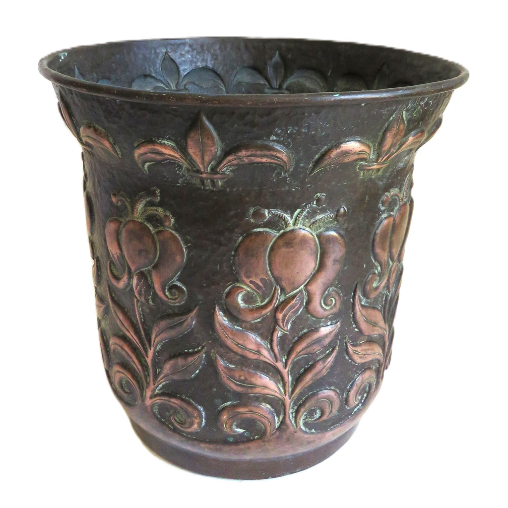 Antique John Pearson 1898 Newlyn Copper Planter, Arts & Crafts Jardinière with Repoussé Tulips - Vintage French Treasures