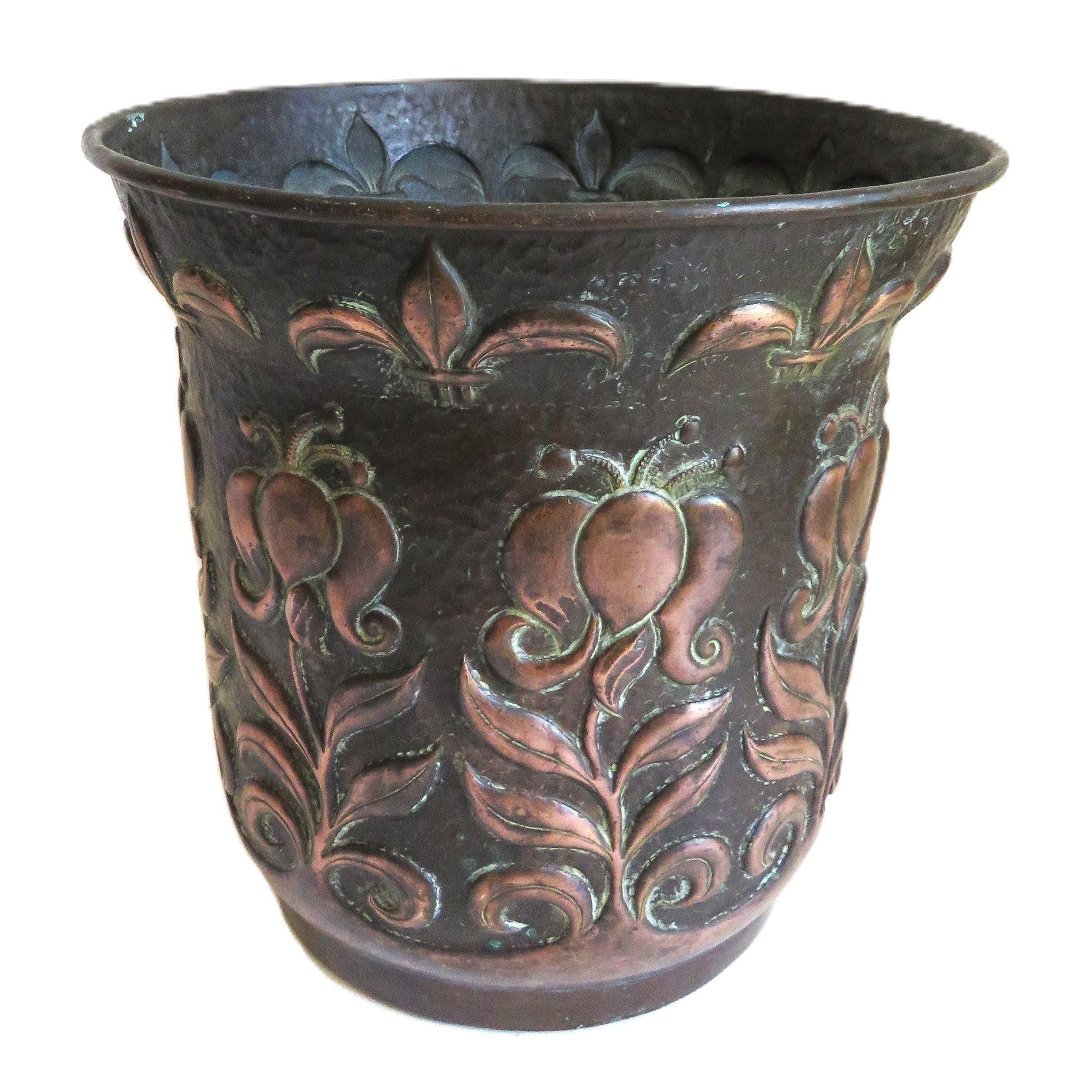 Antique John Pearson 1898 Newlyn Copper Planter, Arts & Crafts Jardinière with Repoussé Tulips - Vintage French Treasures