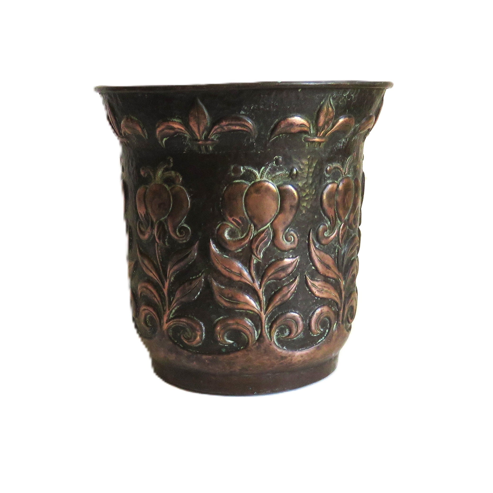Antique John Pearson 1898 Newlyn Copper Planter, Arts & Crafts Jardinière with Repoussé Tulips - Vintage French Treasures