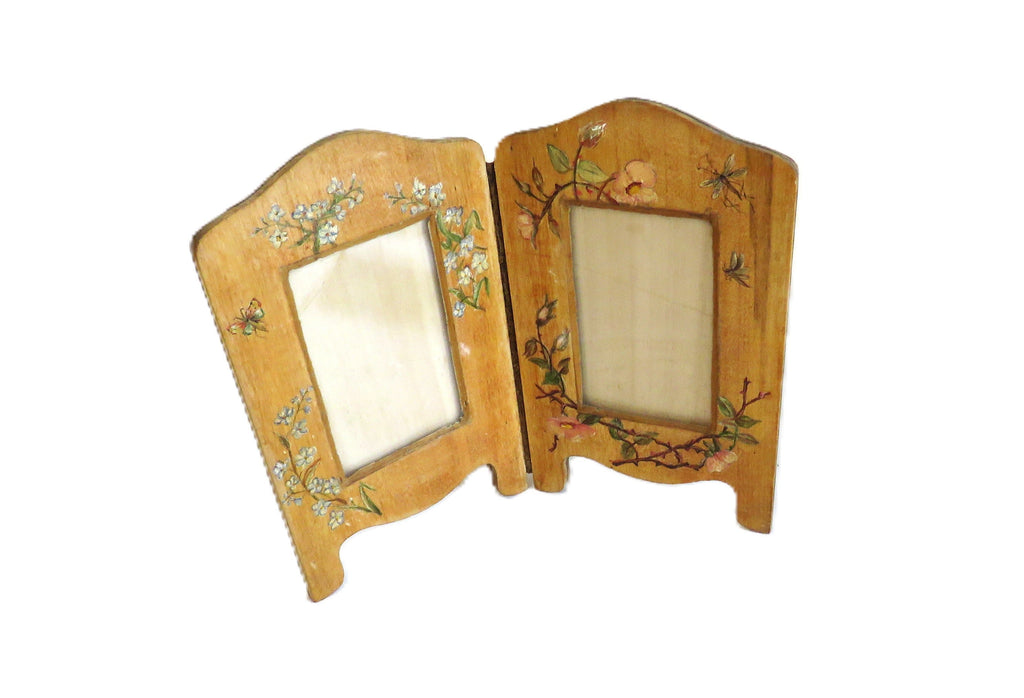 Antique French Hand Painted Folding Double Photo Frame c.1900 - Vintage French Treasures