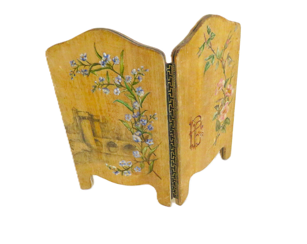 Antique French Hand Painted Folding Double Photo Frame c.1900 - Vintage French Treasures