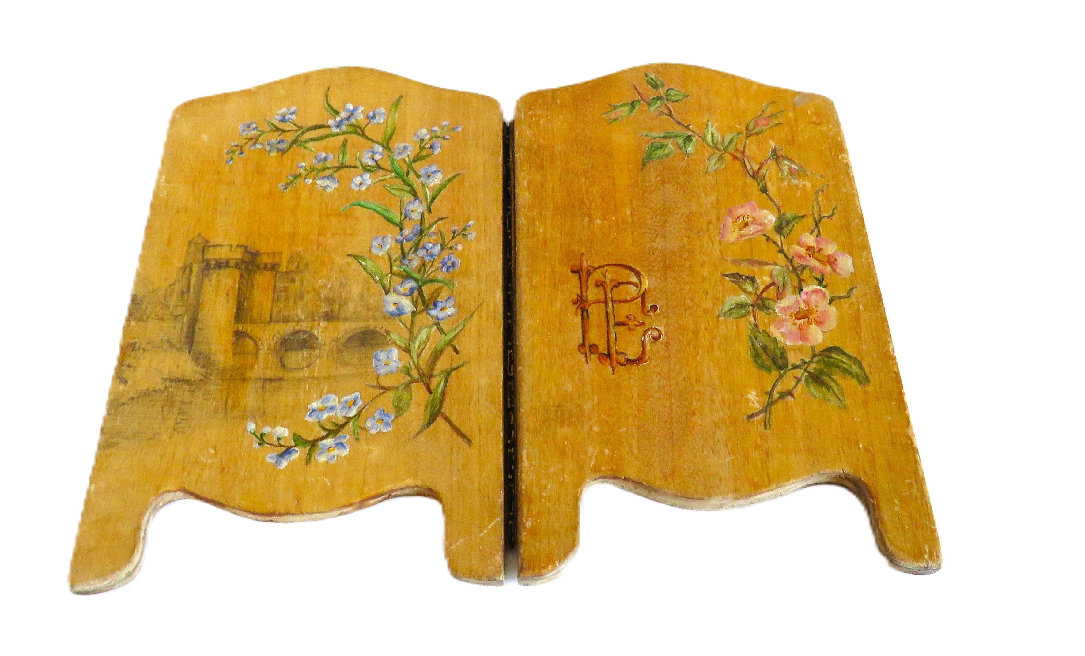 Antique French Hand Painted Folding Double Photo Frame c.1900 - Vintage French Treasures
