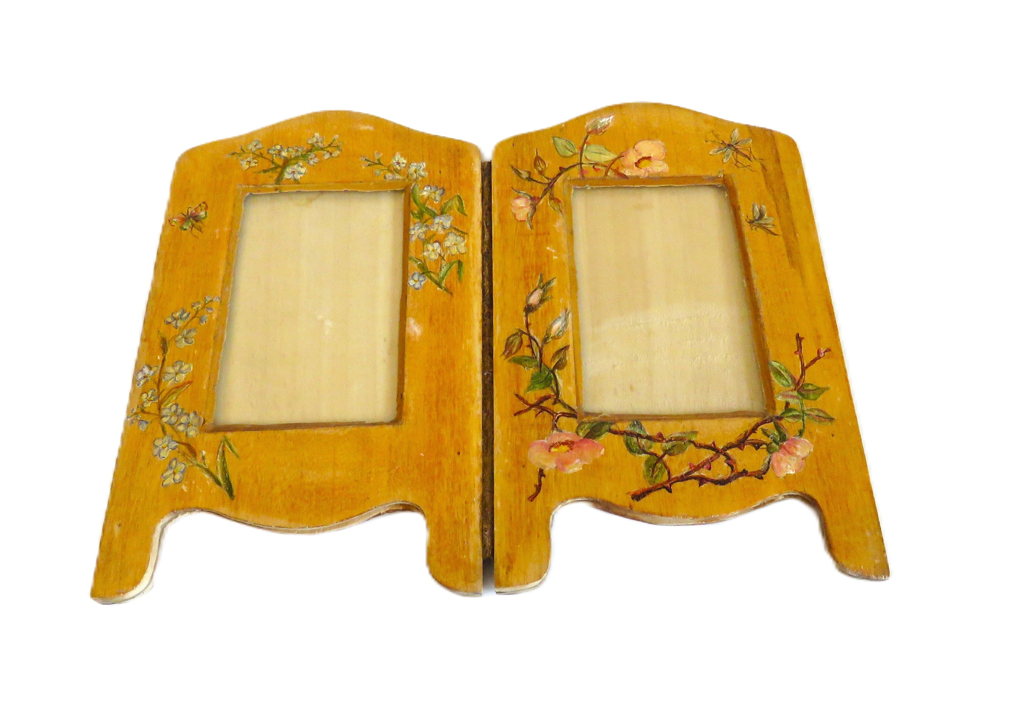 Antique French Hand Painted Folding Double Photo Frame c.1900 - Vintage French Treasures