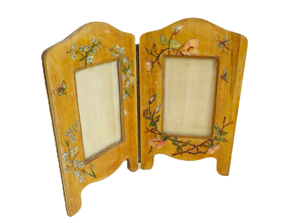 Antique French Hand Painted Folding Double Photo Frame c.1900 - Vintage French Treasures