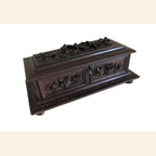 Antique Black Forest Carved Wooden Casket with Floral Decoration -