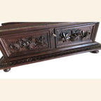 Antique Black Forest Carved Wooden Casket with Floral Decoration -
