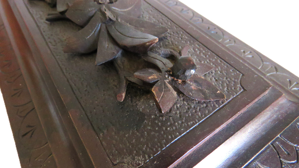 Antique Black Forest Carved Wooden Casket with Floral Decoration - Vintage French Treasures