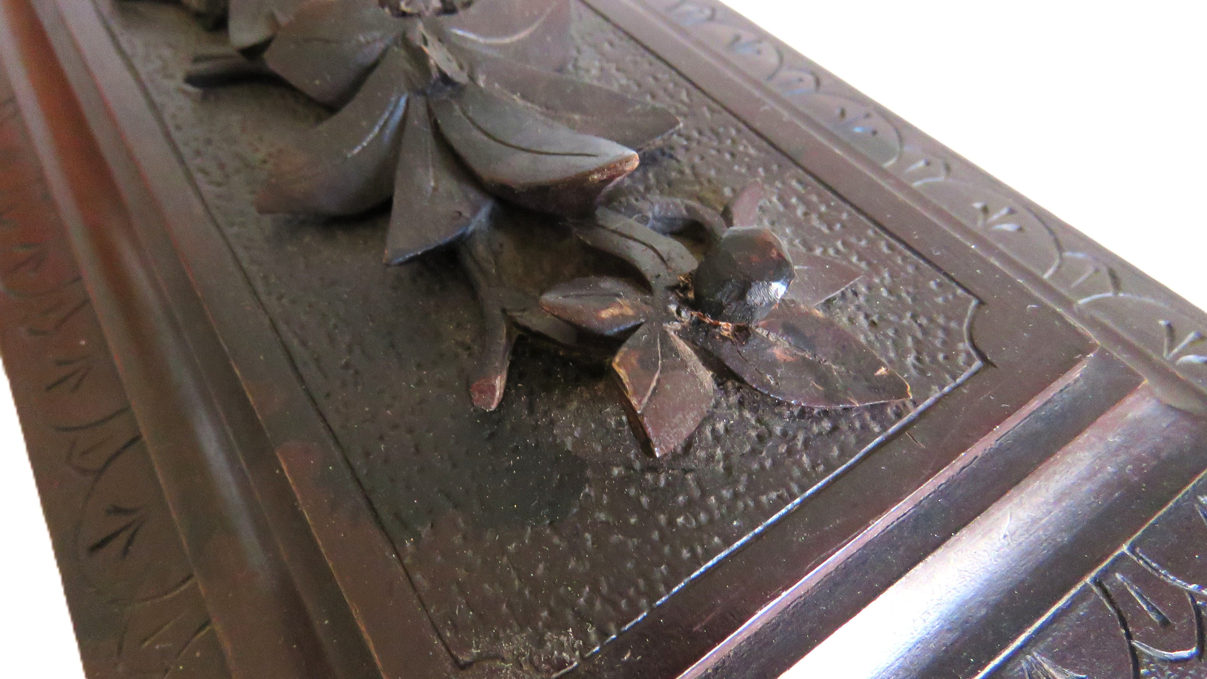 Antique Black Forest Carved Wooden Casket with Floral Decoration - Vintage French Treasures