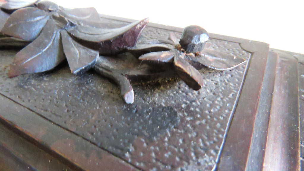 Antique Black Forest Carved Wooden Casket with Floral Decoration - Vintage French Treasures