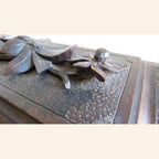 Antique Black Forest Carved Wooden Casket with Floral Decoration -