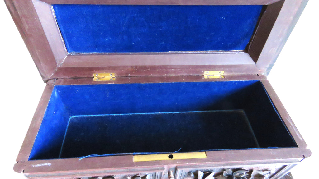 Antique Black Forest Carved Wooden Casket with Floral Decoration - Vintage French Treasures