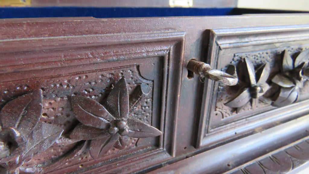 Antique Black Forest Carved Wooden Casket with Floral Decoration - Vintage French Treasures
