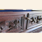 Antique Black Forest Carved Wooden Casket with Floral Decoration -