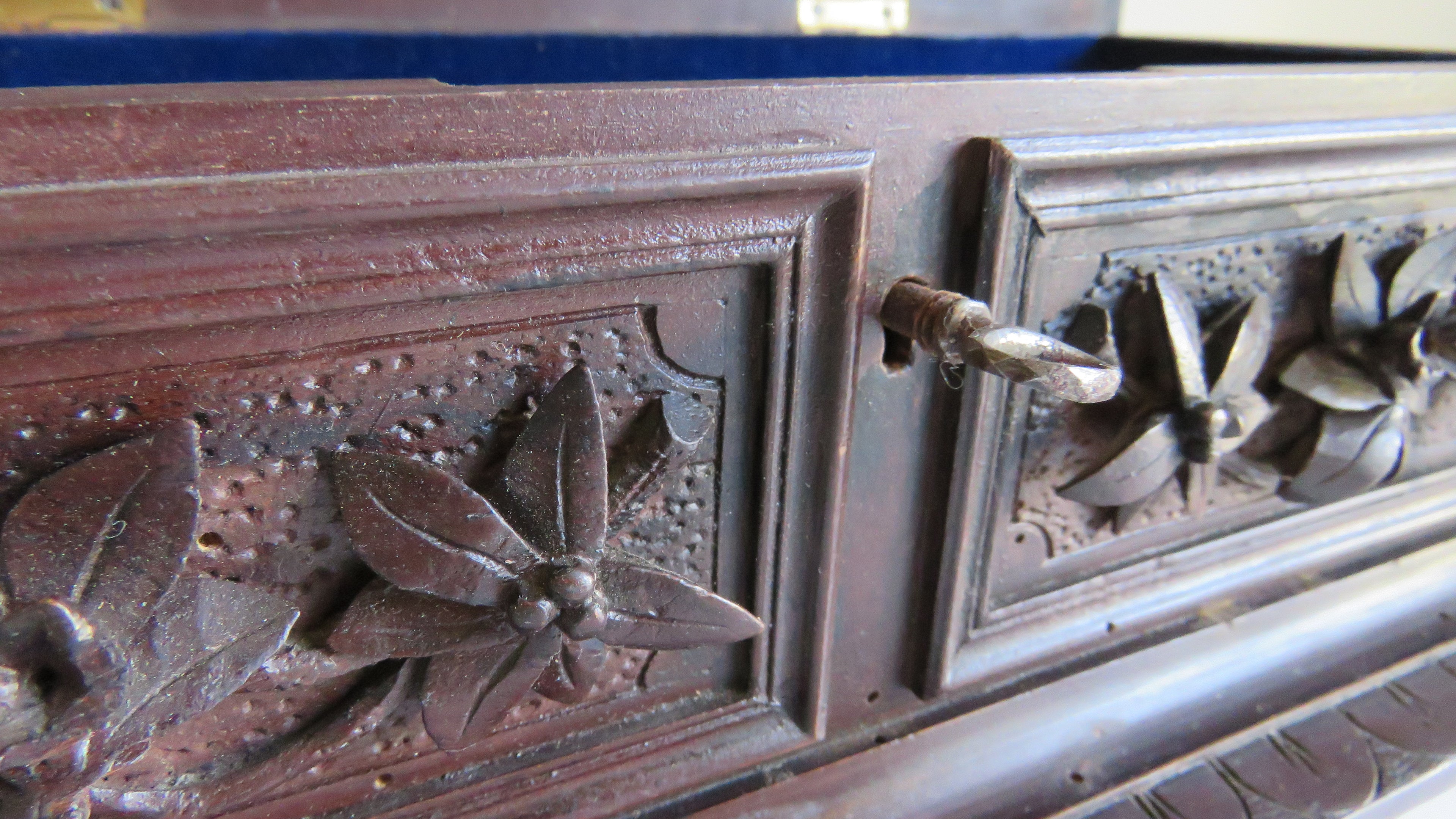 Antique Black Forest Carved Wooden Casket with Floral Decoration - Vintage French Treasures