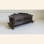Antique Black Forest Carved Wooden Casket with Floral Decoration -