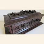 Antique Black Forest Carved Wooden Casket with Floral Decoration -