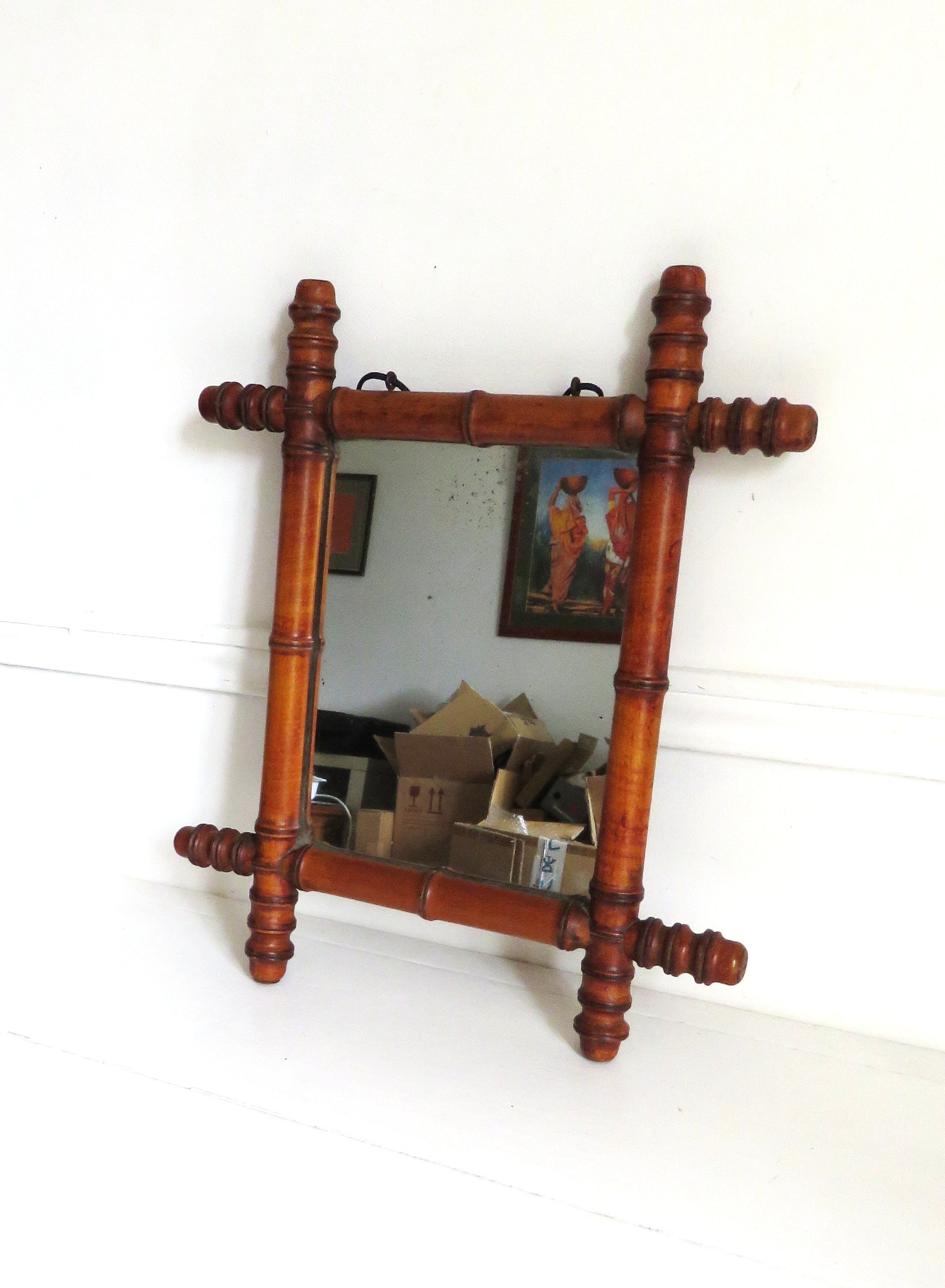 Antique French Chinoiserie Faux Bamboo Mirror c.1900 -