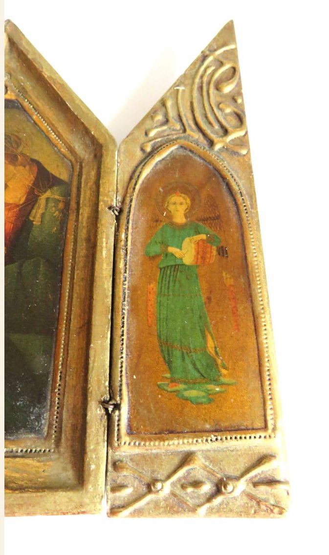 Vintage Florentine Folding Religious Triptych, Madonna and Child, Italian Gilt Devotional Shrine - Vintage French Treasures