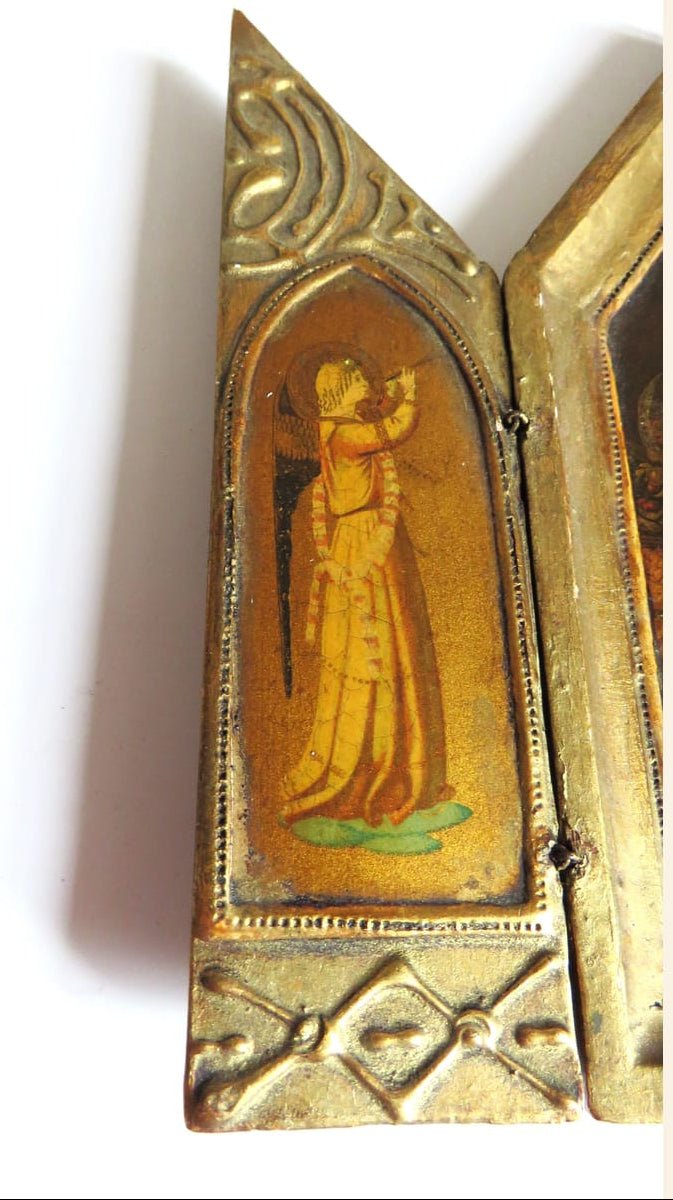Vintage Florentine Folding Religious Triptych, Madonna and Child, Italian Gilt Devotional Shrine - Vintage French Treasures